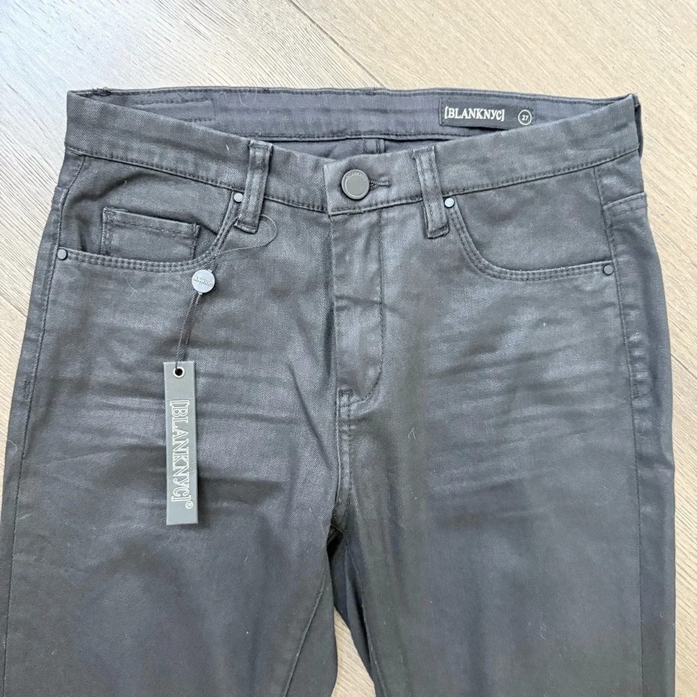 3 FOR $10 NWT Blank NYC Black Coated Denim Ripped Knees Skinny Jeans 27 - Picture 5 of 12